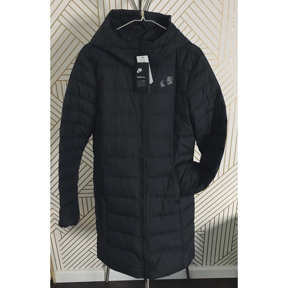 nike down filled long padded parka jacket